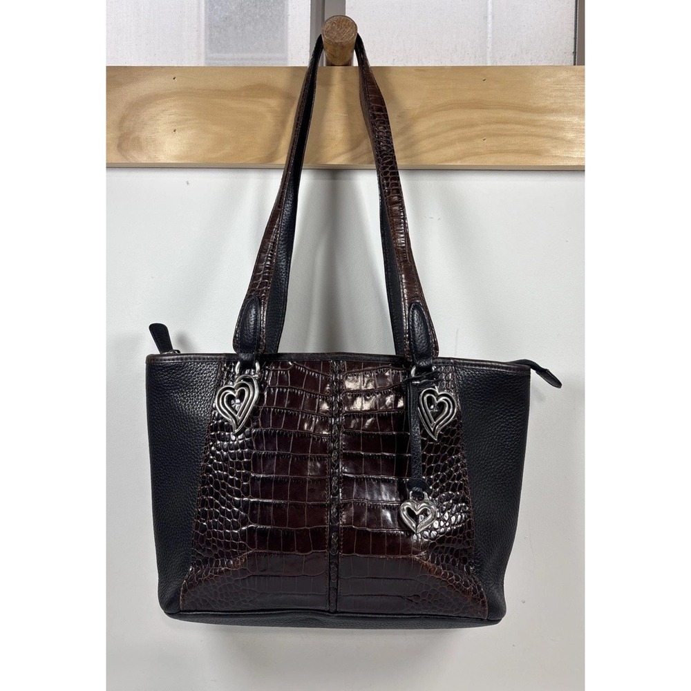 Brighton Black and Dark Brown Croc-Embossed Leather Shoulder Bag- Stunning!